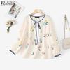 ZANZEA Women Casual Round Neck Long Sleeve Loose Floral Blouse