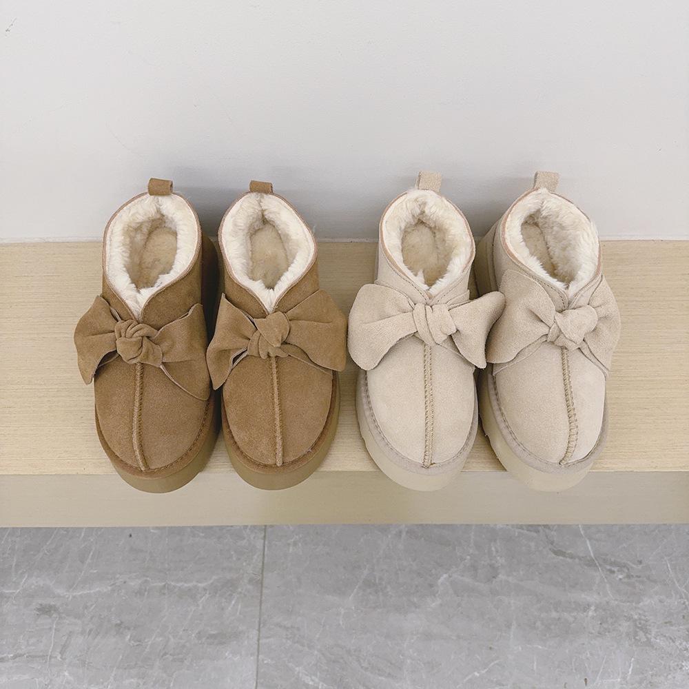 Women's Winter Bow-Head Cotton Slippers, Outdoor Velvet Thick-Soled Snow Boots.