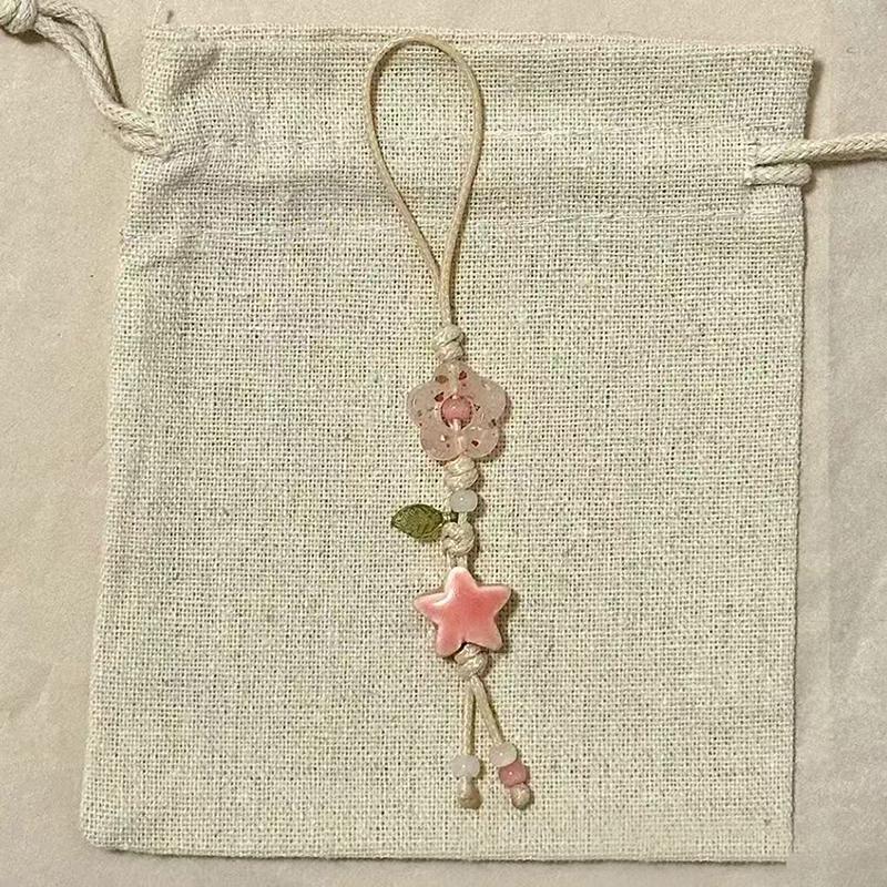 Cute Star Flower Mobile Phone Strap Kawaii Ceramic Beaded Mobile Phone Lanyard Bag Decoration Camera Pendant  Keychain