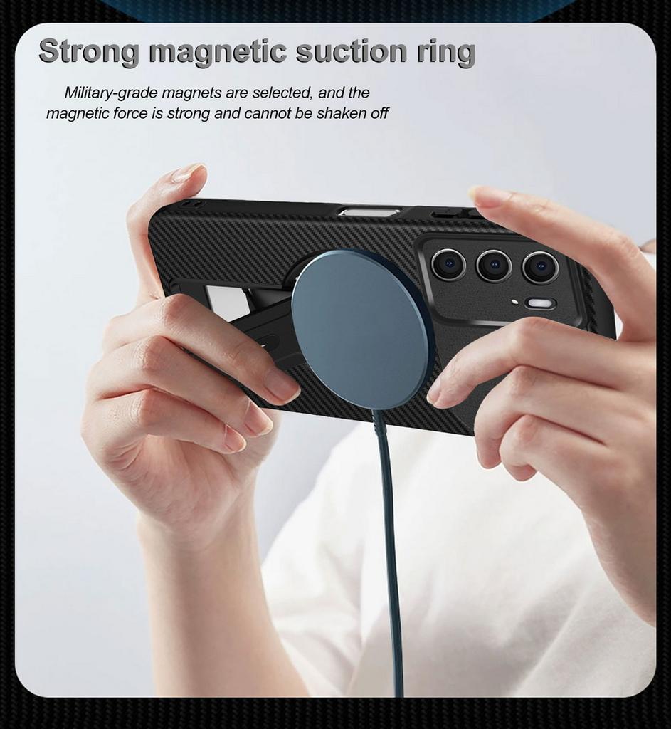 Carbon Fiber Invisible Stand Holder Built-in Magnetic Ring Case for Realme C75 Realme 14 5G Camera Protection Cover