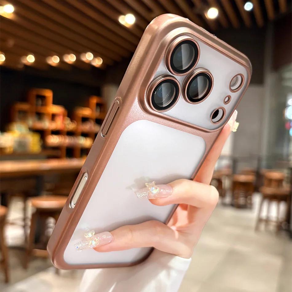NEW Plating Frosted Translunt PC Phone Case For iPhone 17 Pro Max Air 16 15 14  Official Matte Lens Glass Protect Cover