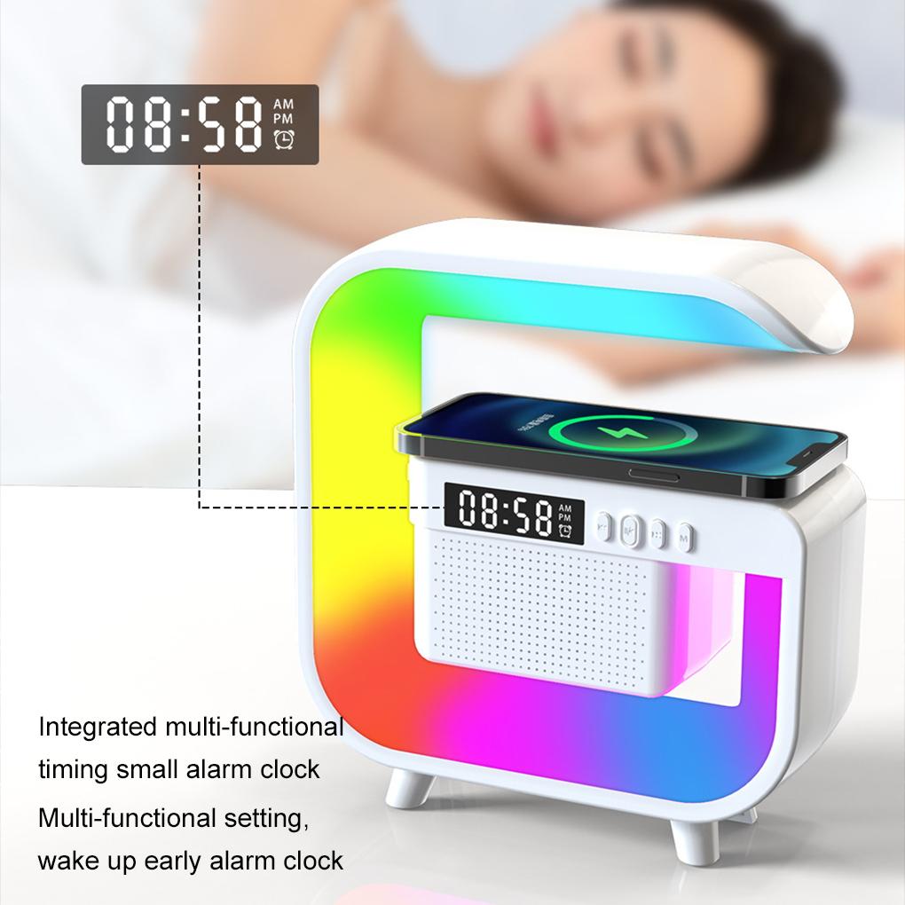 Multifunctional Bluetooth Speakers Atmosphere RGB Desk Clock Nightlight Wireless Charger  for iPhone Samung Xiaomi Fast Charging