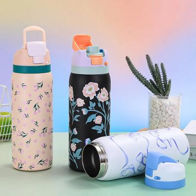 1000ML izolovaná nerezová láhev na vodu, přenosná, s moderními potisky, ideální pro každodenní použití ve sportovním stylu.