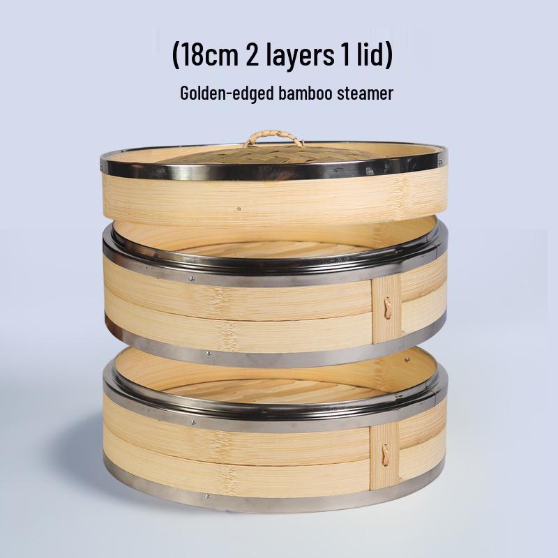 Mao Bamboo Steamer Basket with Stainless Steel Edge - Ideal for Baozi, Mantou, and Xiaolongbao.