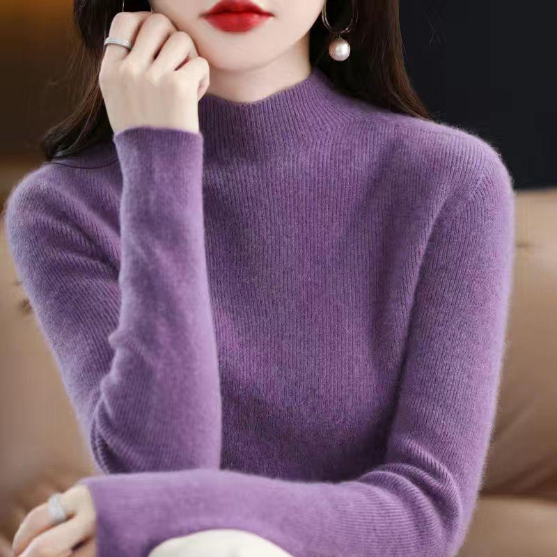 

Пуловер свитер для женщин с длинным рукавом женский полувысокий воротник длинный рукав свитер 2XL фиолетовый