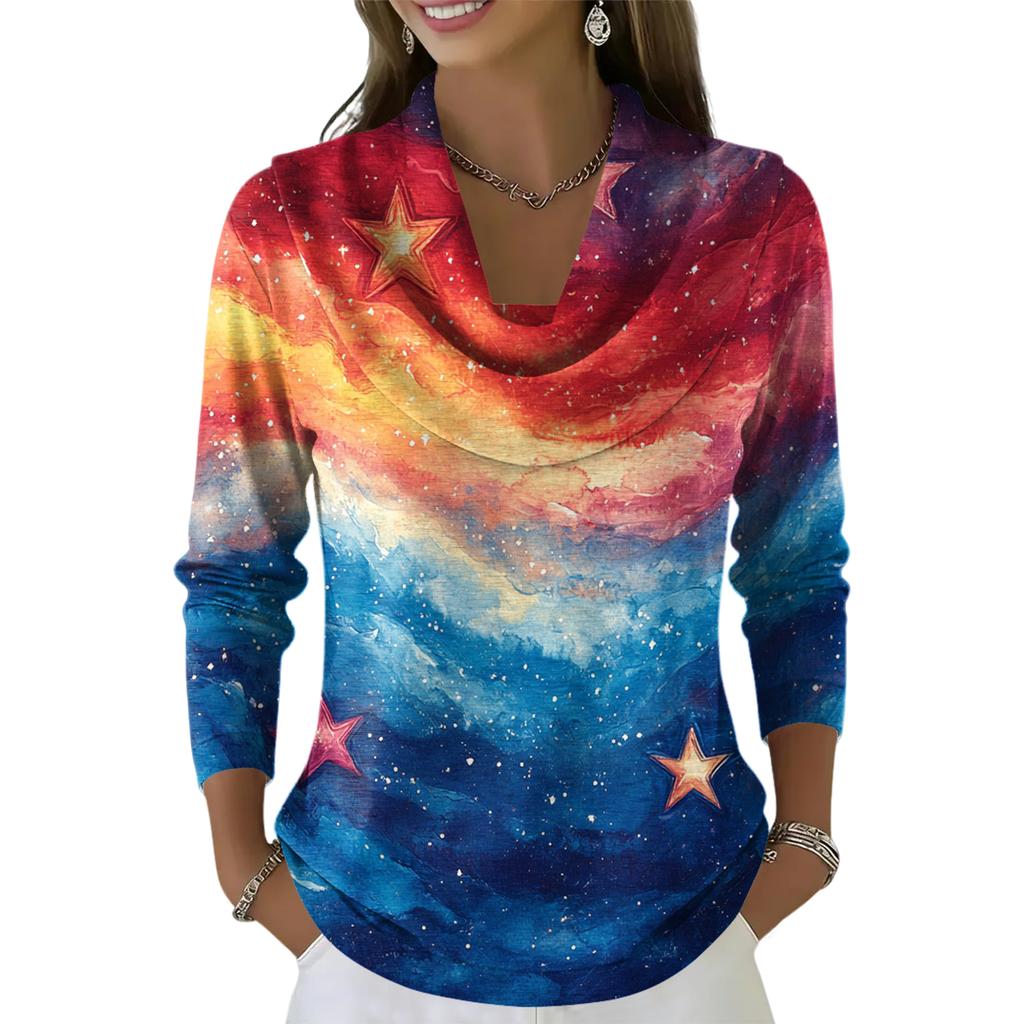 Women's Casual And Fashionable Round Neck Long Sleeved Printed Top Sweater