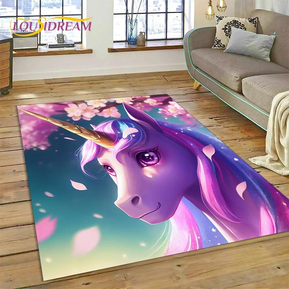 3D Cute Dream Unicorn Cartoon Girl Carpet Rug for Bedroom Living Room Home Sofa Decoration,Children Game Large Decor Floor Mat