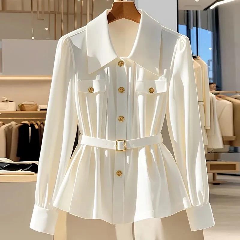 Lente/Zomer Dames Overhemd Effen Kleur Enkelrijig Lange Mouwen High-End Chic Tops Dames Blouse Dames Overhemd Groen