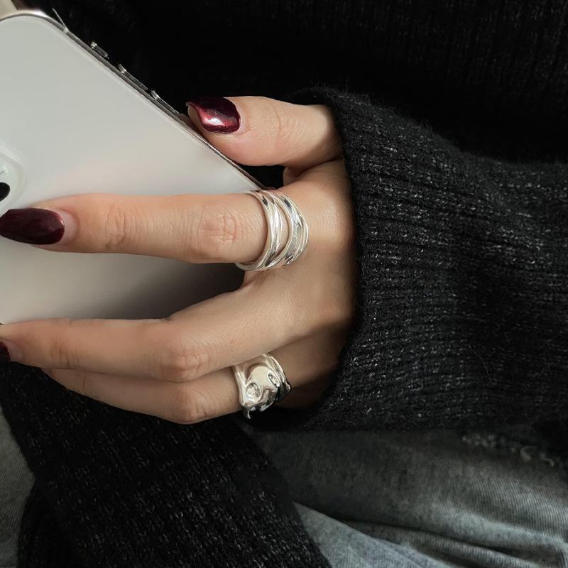PANJBJ 925 Sterling Silve Irregular Ring for Women Girl Liquid Lava Hollowing Out Wide Hip Hop Jewelry Gift Dropshipping
