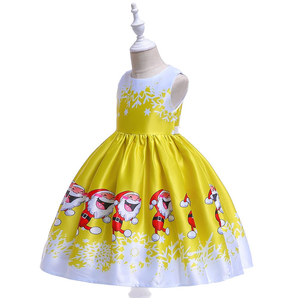 Vestido de Piano de Cetim de Desenho Animado de Natal Europeu e Americano para Meninas