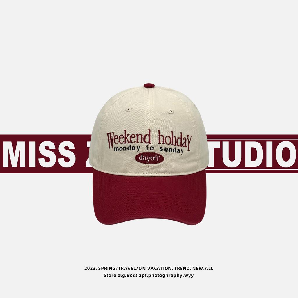 Retro color matching baseball cap women's face is small and versatile soft top cap big head circumference wide brim hat