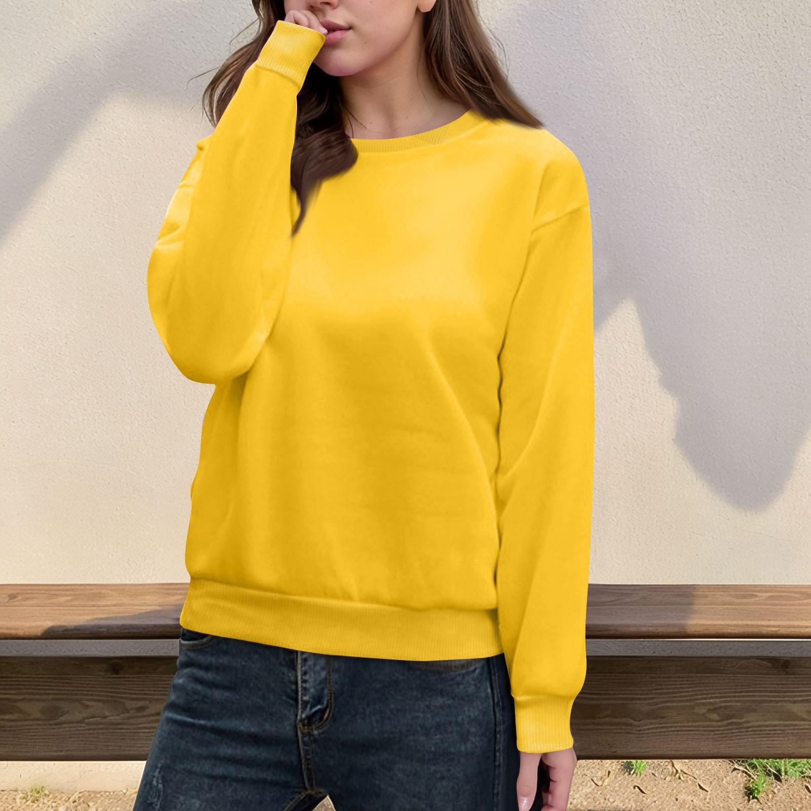 

Women s Casual Fashion Top Color Round Neck Long Sleeve Pullover Top XL жовтий