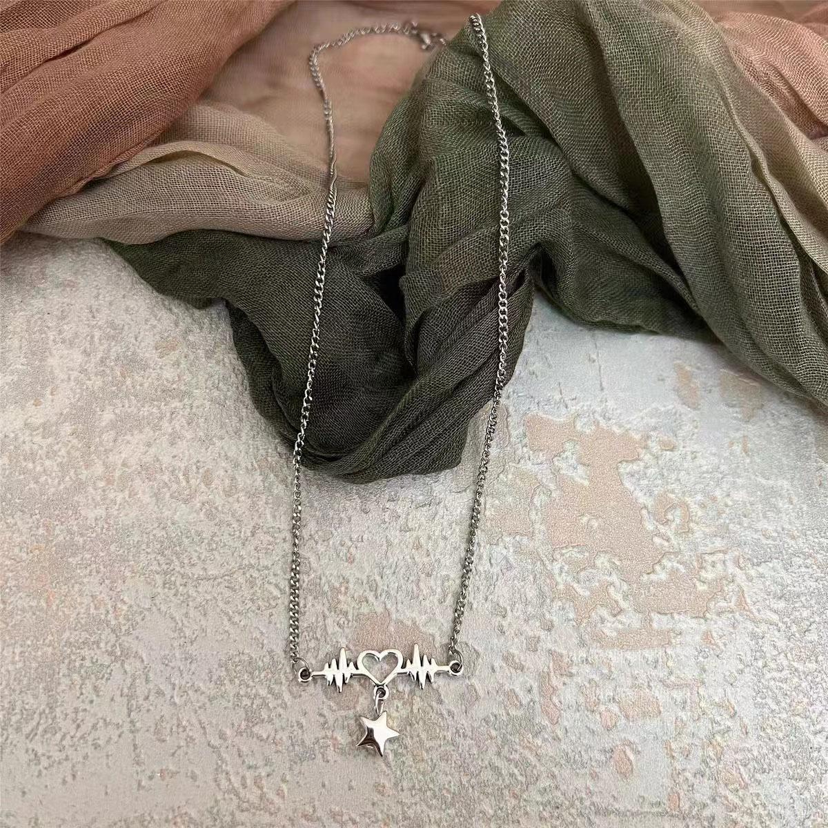 

New Y2k Rivets Lace Heart Cross Five-pointed Star Pendant Multi-layer Fold Wear Necklace for Women Jewelry Multiple Ways To Wear