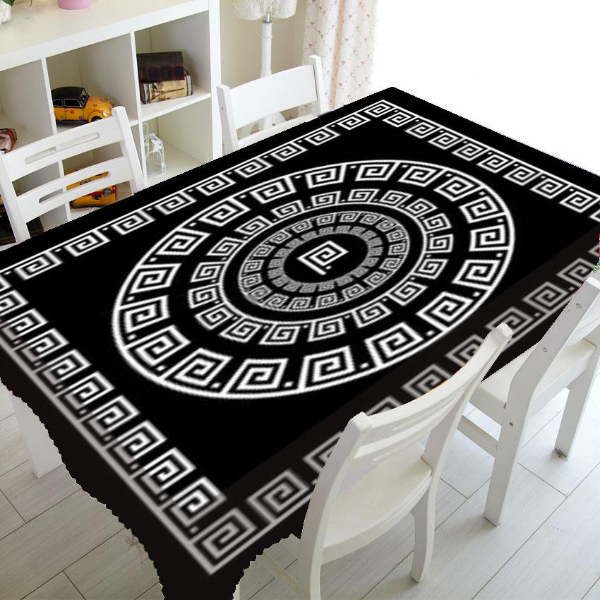 Tischdecke mit ovalem Muster in Schwarz und Weiß, für Zuhause, Esstisch, Couchtisch, Dekoration, Picknick, rechteckige, wasserdichte Tischdecke