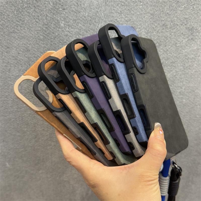 Matte Leather Magnetic Wrist Strap Case For For Iphone 17 16 Pro Max 13 15 12 11 14 Plus For Magsafe Camera Protection Soft Cover