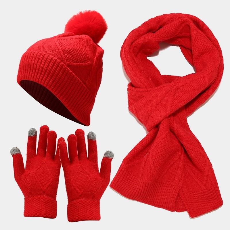 Adult Knitted Hat Scarf Gloves Set With Thick Warmth For Winter Outdoor Use