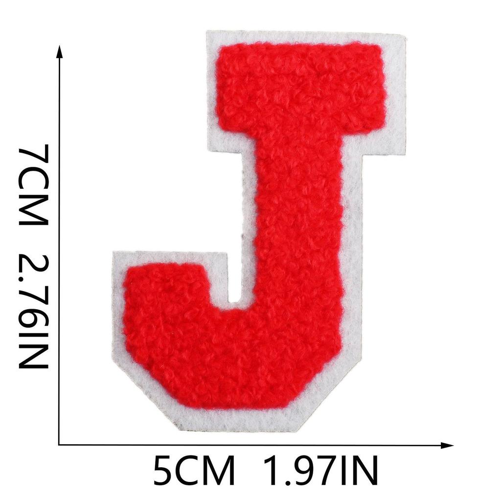 Roaring Sky 7cm Chenille Patch: Red Letters On White, A-Z Alphabet Bag Decoration.