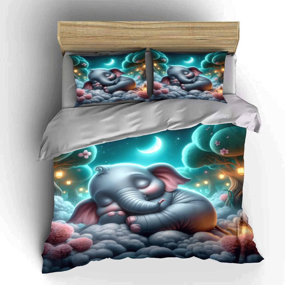 Dreamy Elephant Sleep Set Scenery Exquisite three-piece bedding set gift for kids and adults 135x200cm