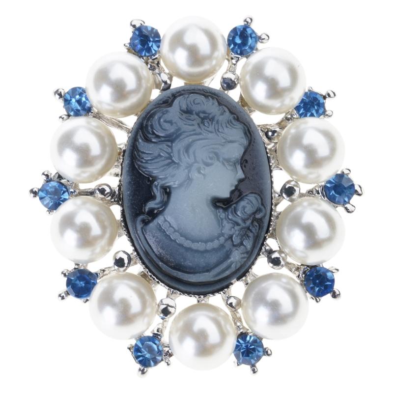 Crystal Rhinestones Cameo Vintage Brooch Pin Baroque Pearls Badge Stylish Clothing Accessories for Women