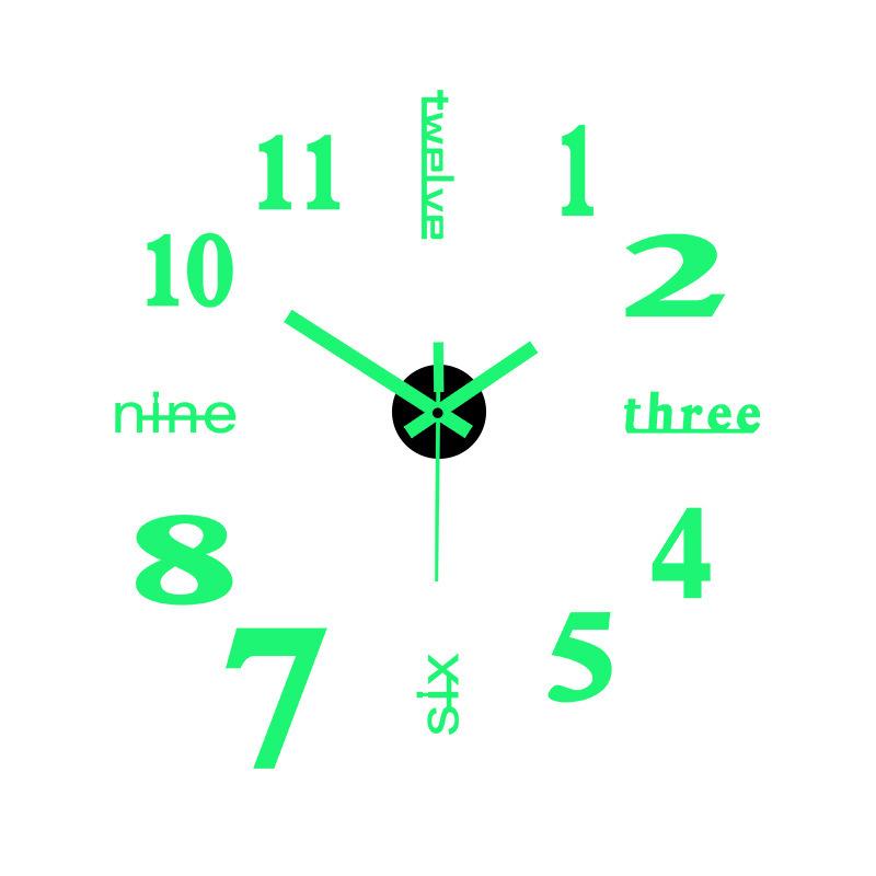 Creative Luminous Simple Silent Wall Clock DIY Living Room Study Decorative Clock Digital Clock Mirror Wall Sticker Clock