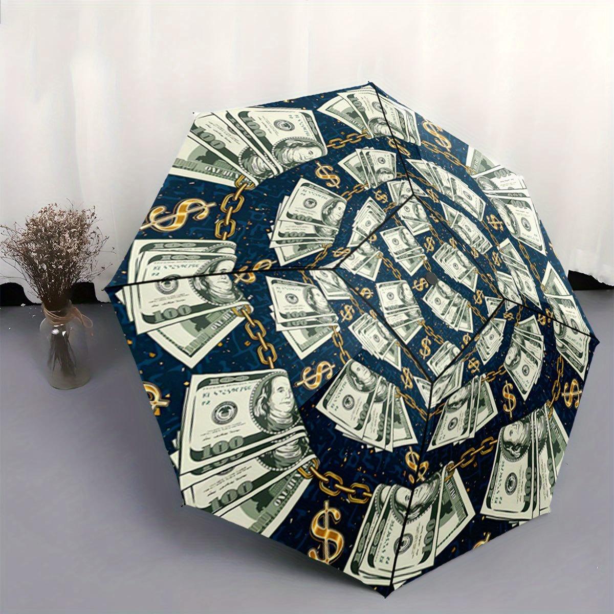 

A Collapsible Umbrella That Folds Automatically, Featuring Dollar Bills And Golden Chains. It S a Convenient Outdoor Accessory Iron&8K