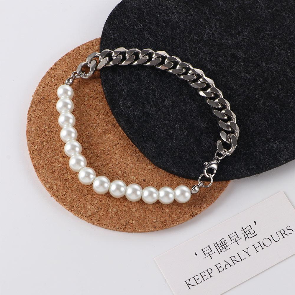 

Браслет из титановой стали для женщин, бусины, искусственный жемчуг, украшения для рук, корейские браслеты для запястья, мужские браслеты