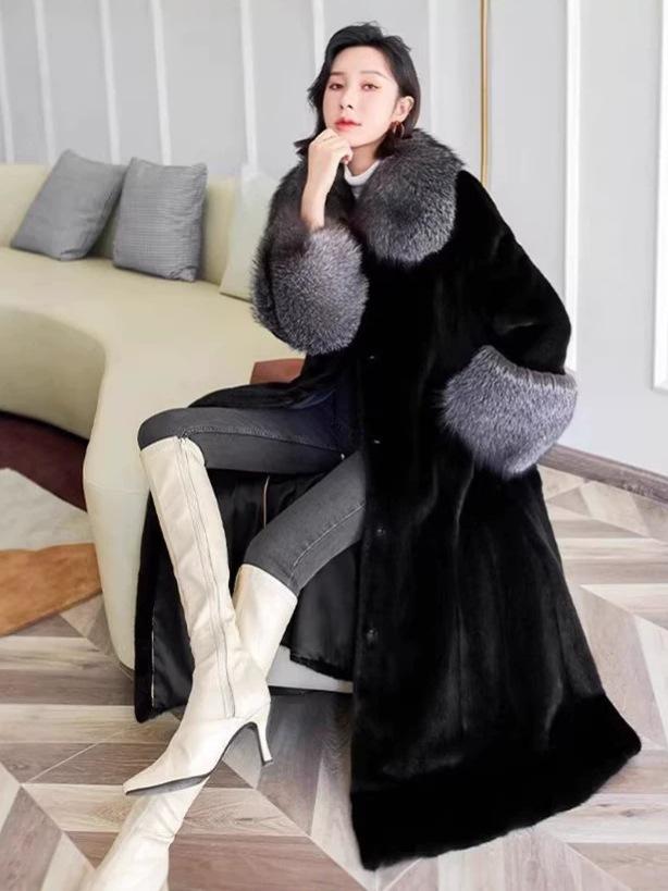 Europe and the United States popular high-end thickened long imitation mink coat light luxury lady style extended fur coat women