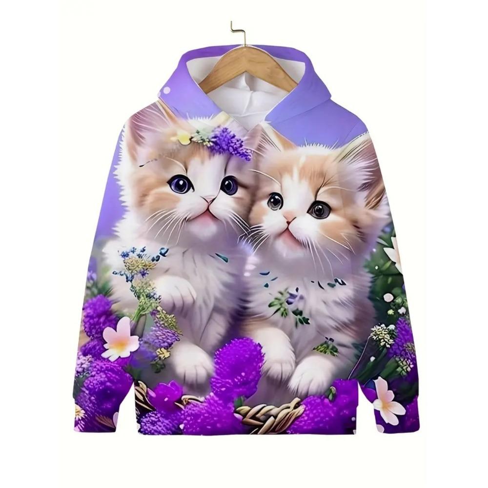 Kinder Hoodies Lila 3D Druck Herbst Langarm Sweatshirt Tops Lässig Mode Tiermuster Mädchen Kleidung Locker Mädchen Kleidung