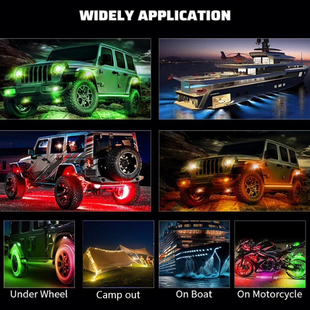 RGB Rock Lights, 8 Pods 36 LEDs SMD Chips Super Bright App Control Underglow Neon Light Exterior Chassis Wheel Well Glow Kit For Off Road Cars Trucks