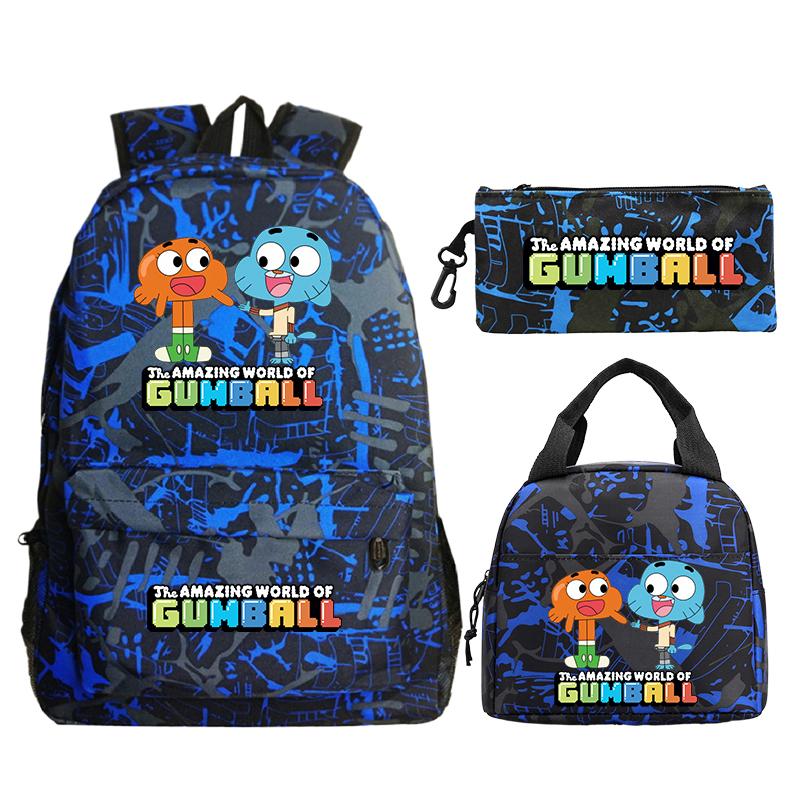 The Amazing World of Gumball Backpack 3pcs Set Students School Bag Lunch Bag Pencil Case Boys Girl Bookbag Women Travel Rucksack