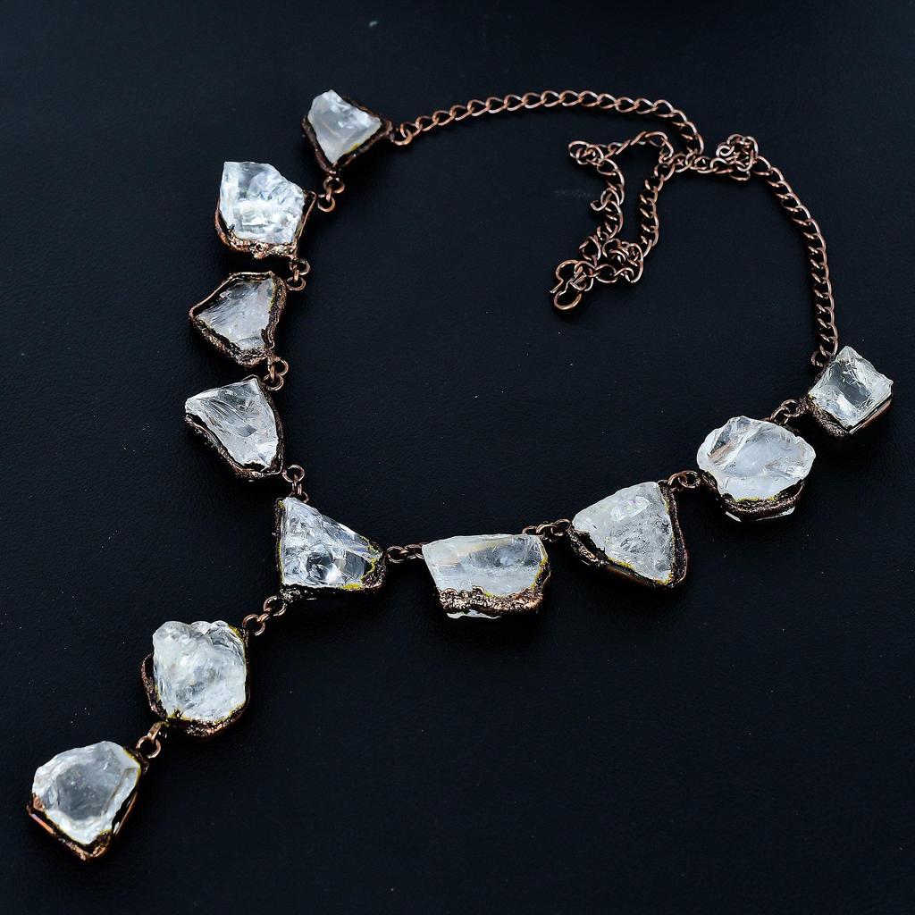 Clear Quartz Handmade Gemstone Necklace, Copper Electroformed Necklace Antique Jewelry, For Engagement Gift