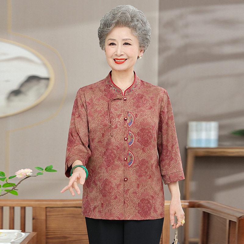 

Women s Seven-Sleeve Spring-Autumn Shirt - Thin, Stylish Top for Middle-Aged & Elderly XL (90-105 jin)