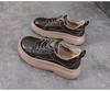 Women's Genuine Leather Retro Lace-Up Sneakers with Thick Soles - Spring Casual Cowhide Loafers