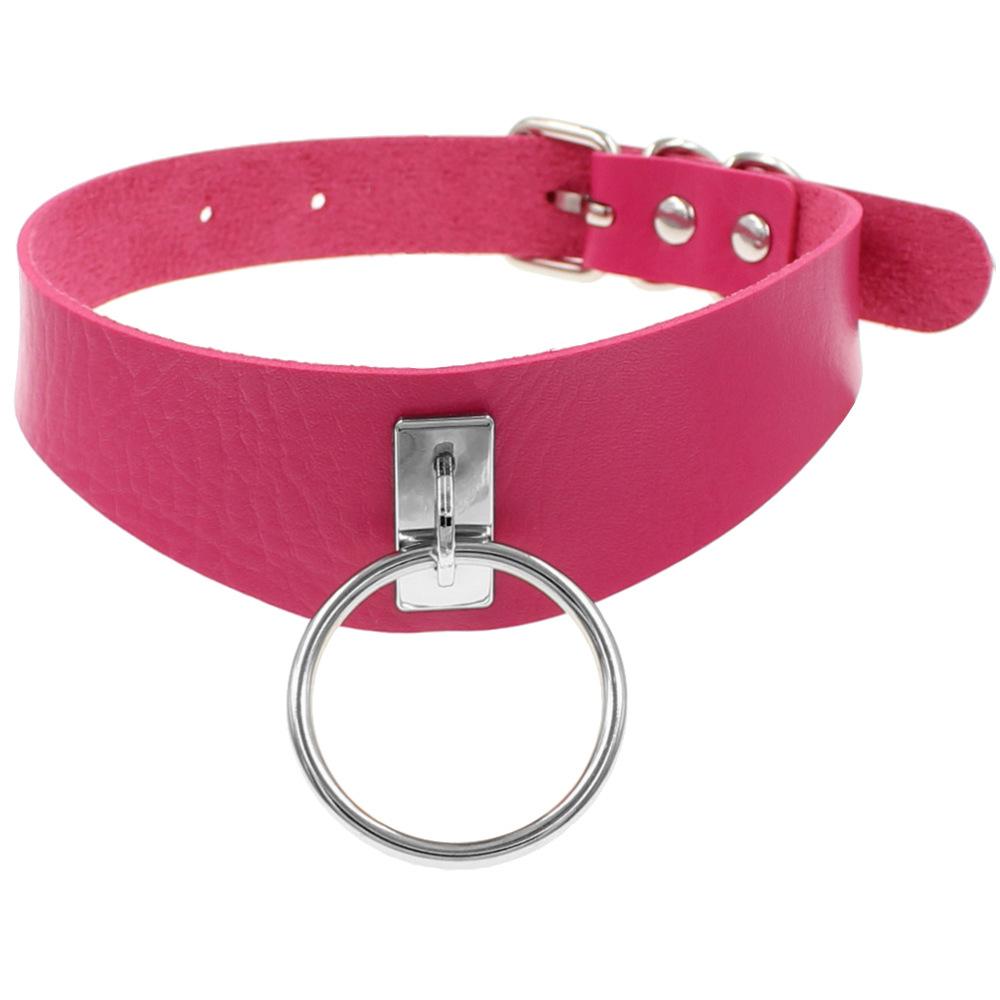 Simple Harajuku Street Dance Punk O-Shaped Ring Trend PU Leather Necklace Collar Neck Cover