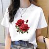 Korean Style Women's Floral Printed Short Sleeve T-Shirt, Round Neck, Casual Fashion for Youth