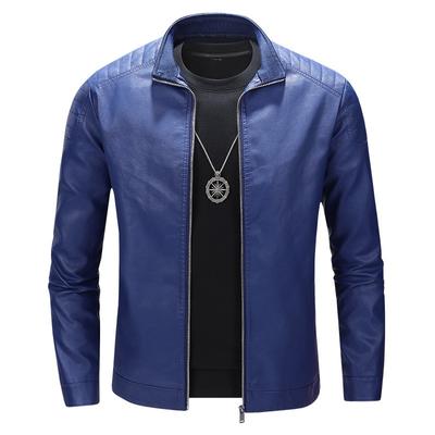 Stand Collar Leather Jacket Men's Motorcycle Jacket Autumn and Winter New Leather Jacket Slim Fit Korean Style Handsome Men's Clothing