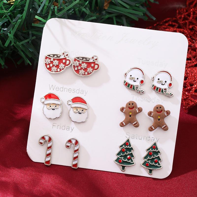 Christmas Stud Earring Set: Reindeer, Santa Claus, Bell & Cartoon Characters