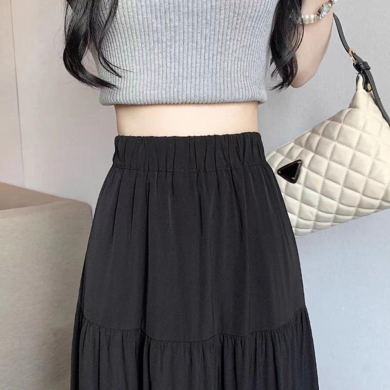 1PC High Waist Skirts Long Skirts A-line Skirts Polyester Chiffon White Elastic Women Vintage
