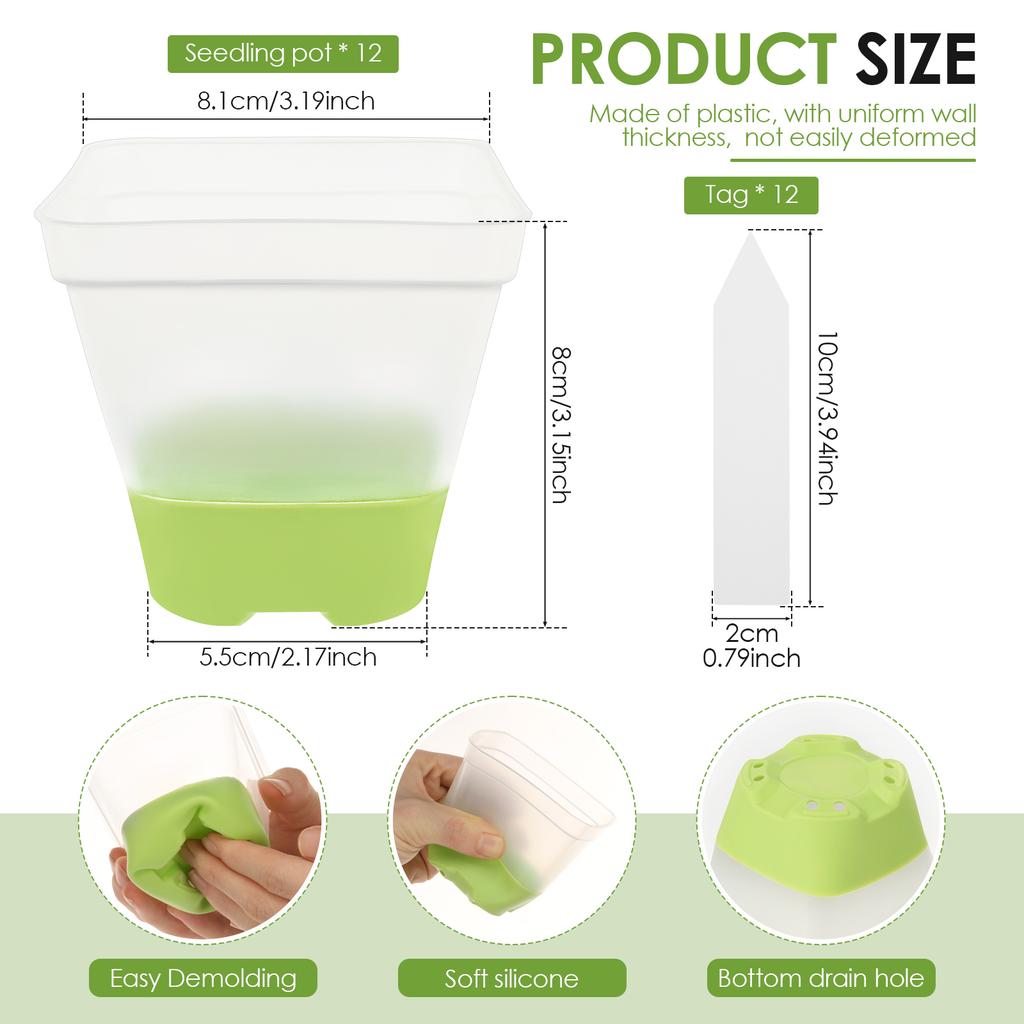 6/12 Pcs 3 Inch Clear Nursery Pot Plastic Seed Starter Pot with Reinforced Silicone Base Starter Plant Pot Gardening Accessories