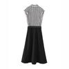 European and American Style New Women's Fashionable Sleeveless Striped Patchwork Belt Midi Dress