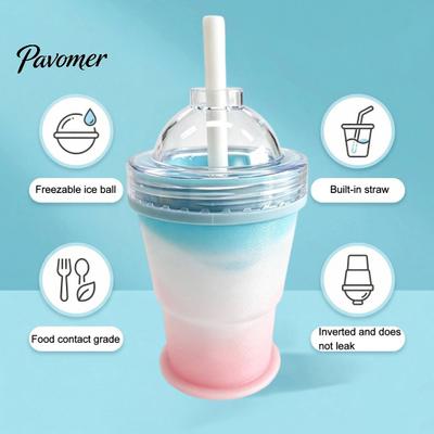 Eiskugelform Silikonbecher Faltbarer Hockeybecher, mit Strohhalm und Deckel, Auslaufsicherer Tragbarer Getränkeeiswürfelbereiter Lebensmittelqualität Sommer Kaltgetränk für