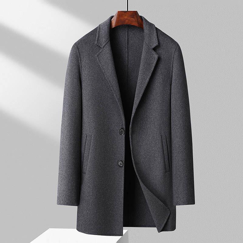 Men's Medium and Long Fashion Casual Double-sided Wool Woolen Coat Comfortable Simple Trench Coat Men's Coat