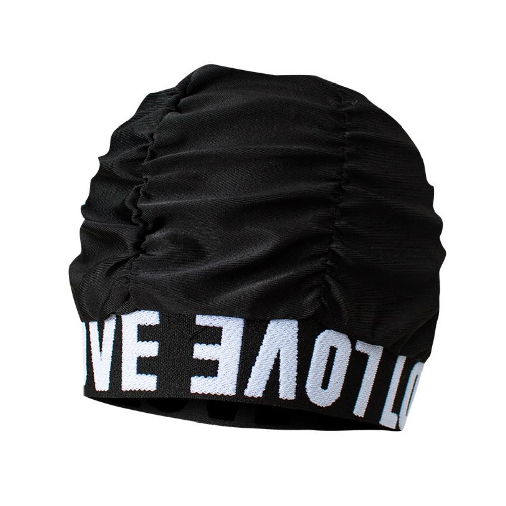 Women'S Pleated Swimming Cap With Love Print, Soft & Comfortable, Long Hair & Ear Protection For Adults, Non-Slip & Extra Large