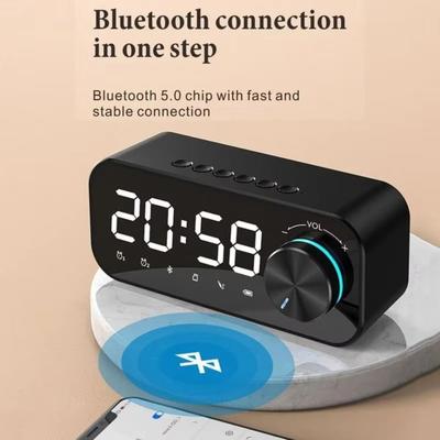 High Volume Bluetooth Speaker Small Size Portable Design LED Alarm Clock Super Bass Wireless Connectivity Mini Alarm Clock