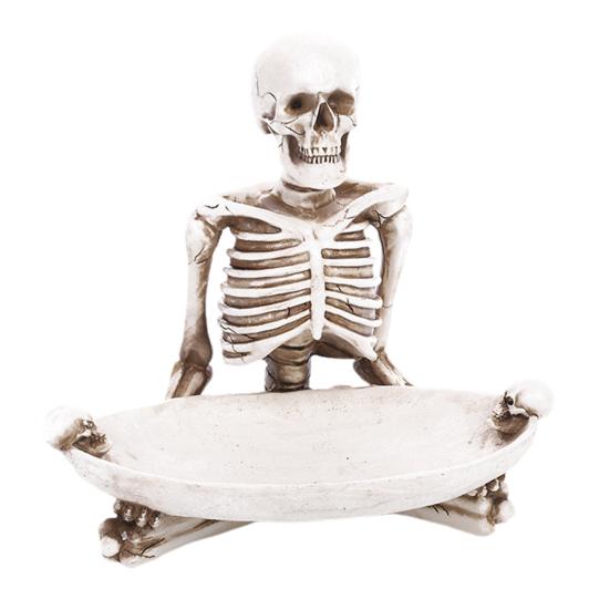 Skull Storage Tray Halloween Scary Skeleton Candy Bowl Resin Skull Fruit Snack Serving Tray Vintage Jewelry Dish for Home Tabletop Party Bar Decor
