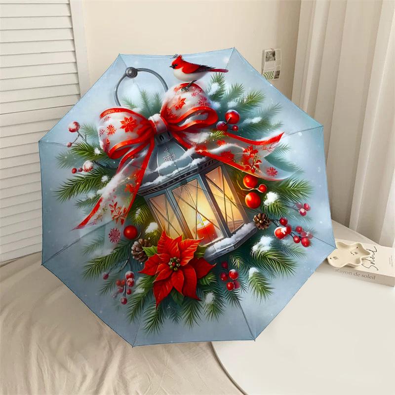 1PC Christmas Lantern BirdAutomatic Open/Close Umbrella with Windproof, 8-Rib Sturdy Canopy, Durable Ribs, Fashionable Design, Outdoor Accessory, Fun