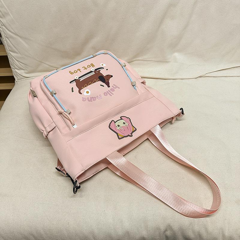 Sweet Beauty Large Canvas Bag Style Japanese Female CampusUses Make Up Bag Cartoon Bag Korean Version of Fresh Female Shoulder Bag Fit