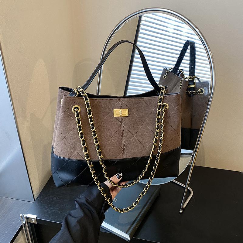 New high-end fashion embroidery thread contrasting color tote bag portable shoulder crossbody trendy women's bag