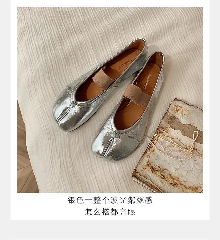 Sheepskin Version~ Shallow Mouth One-word Strap Thin Soft Split-toed Shoes Women's Single Shoes Genuine Leather Flat-soled Slippers