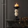 Vintage Gothic Table Centerpiece Halloween Candlestick Holder Decoration, Raven Skull Candle Holder, Spooky Decor for Home Taper Stand Tabletop